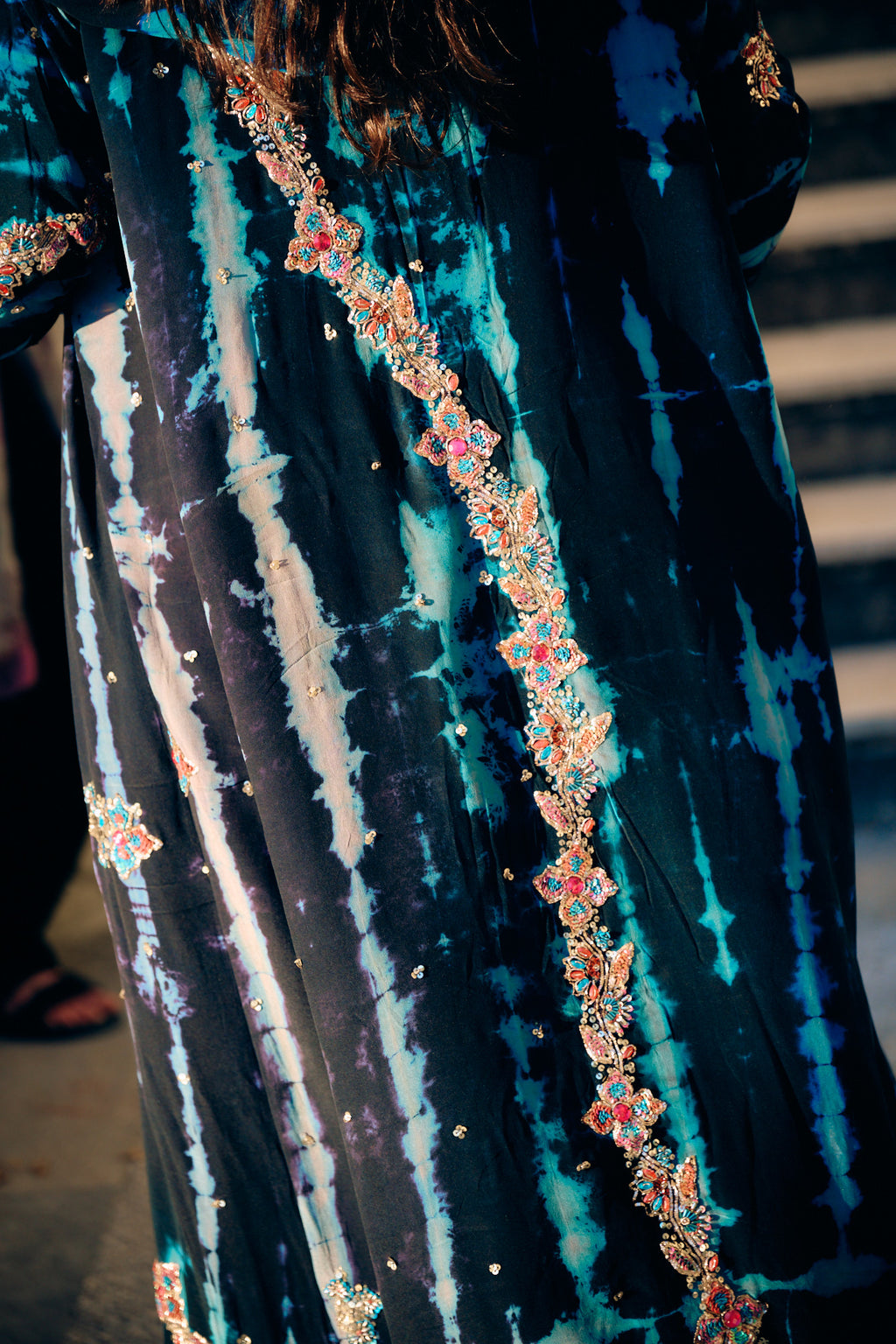 The Ritual backside view handmade embroidery tie and dye coat natural silk 