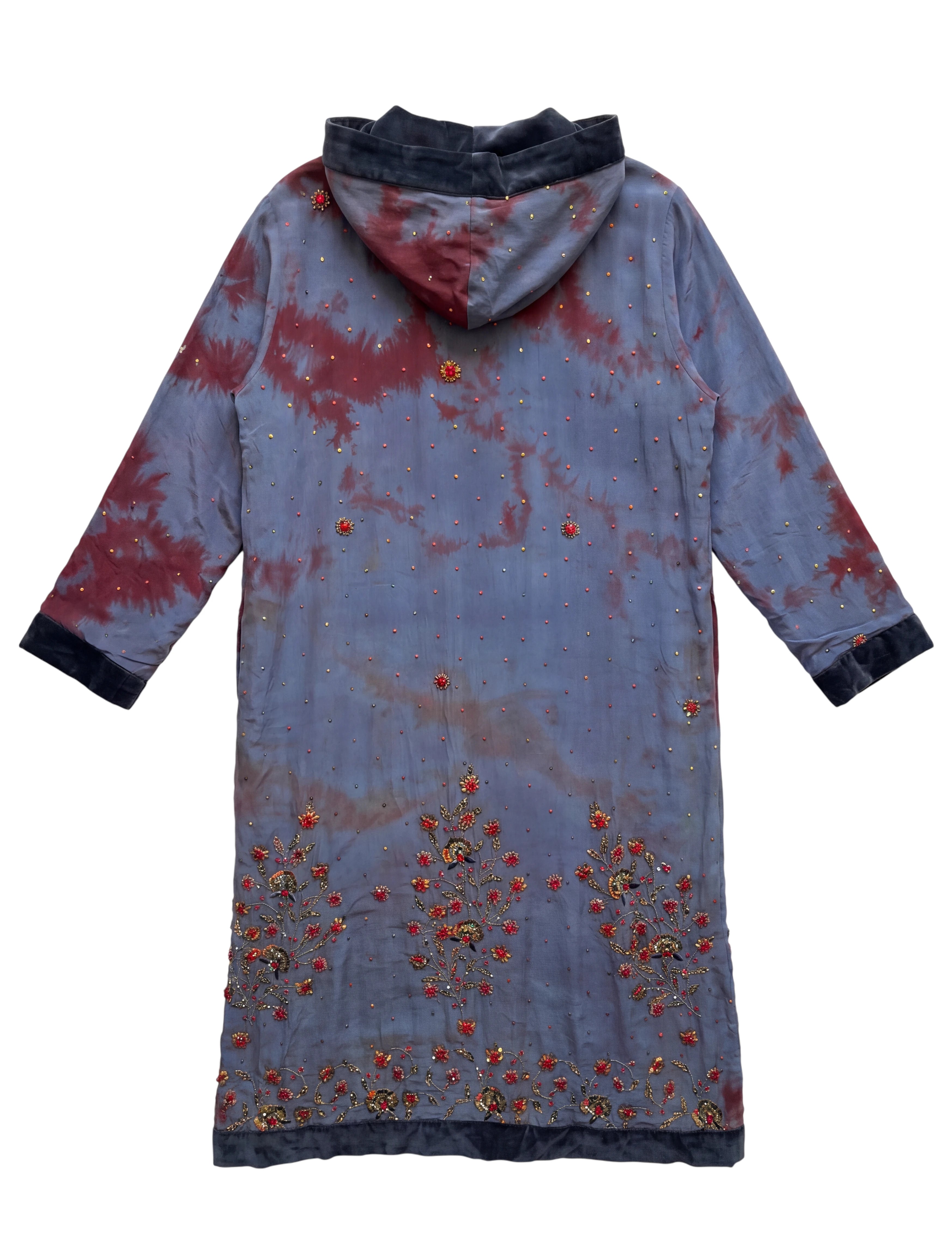 The Ritual The Hidden Temple Flatlay backside hooded long coat natural silk and handmade embroidery Yayavara Creation