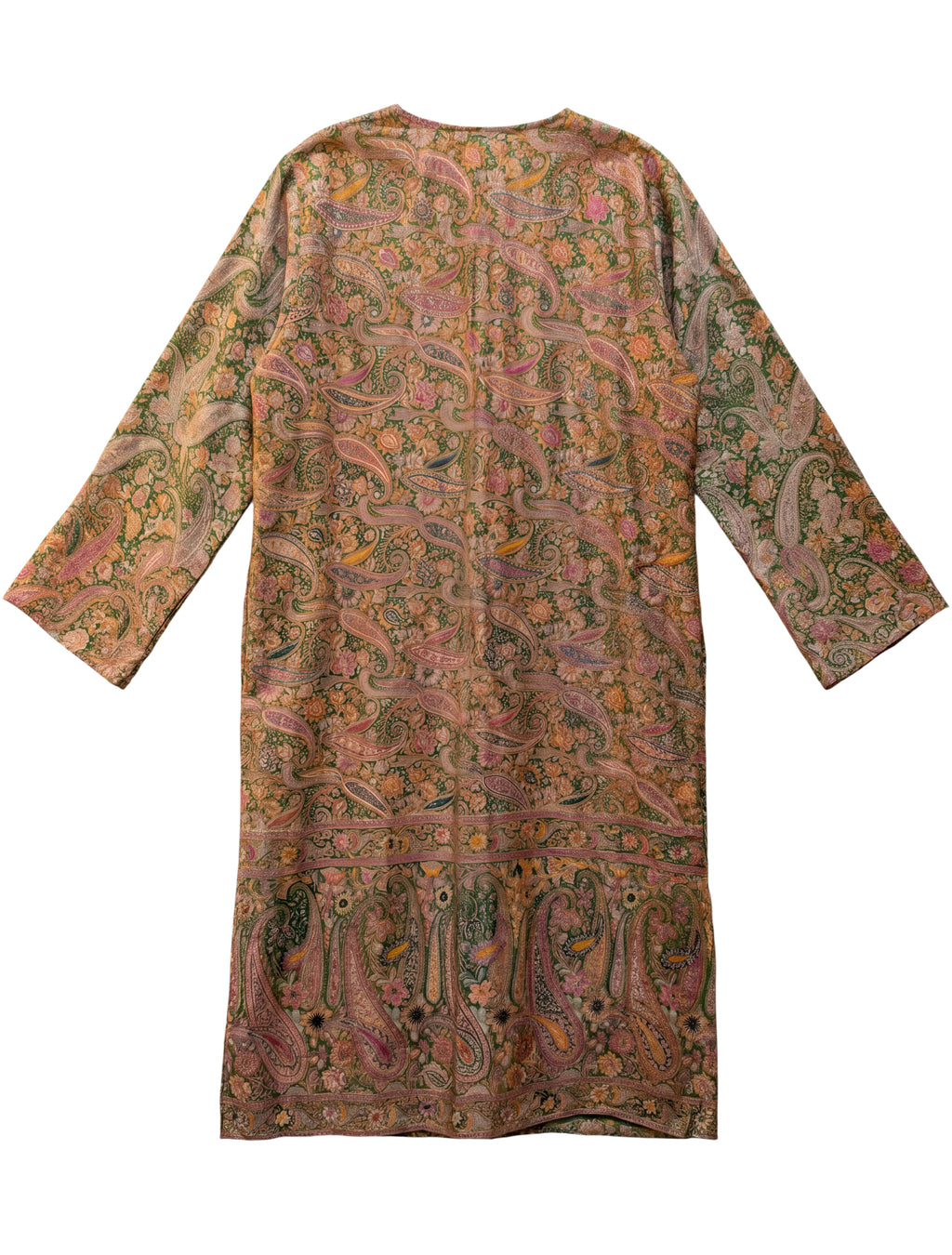 Flatlay backside long sleeves natural silk kimono Tender Petal natural silk embroidered
