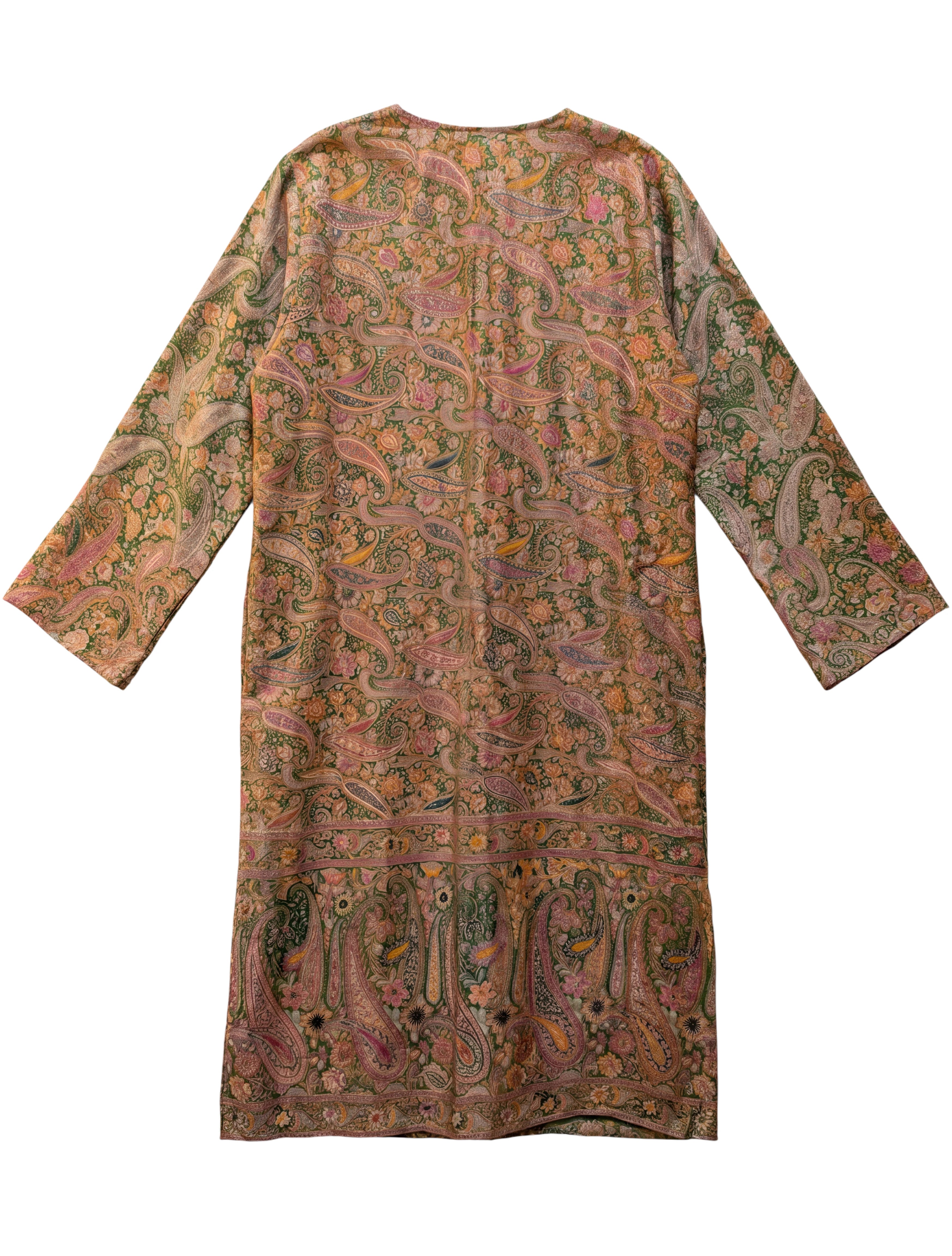 Flatlay backside long sleeves natural silk kimono Tender Petal natural silk embroidered