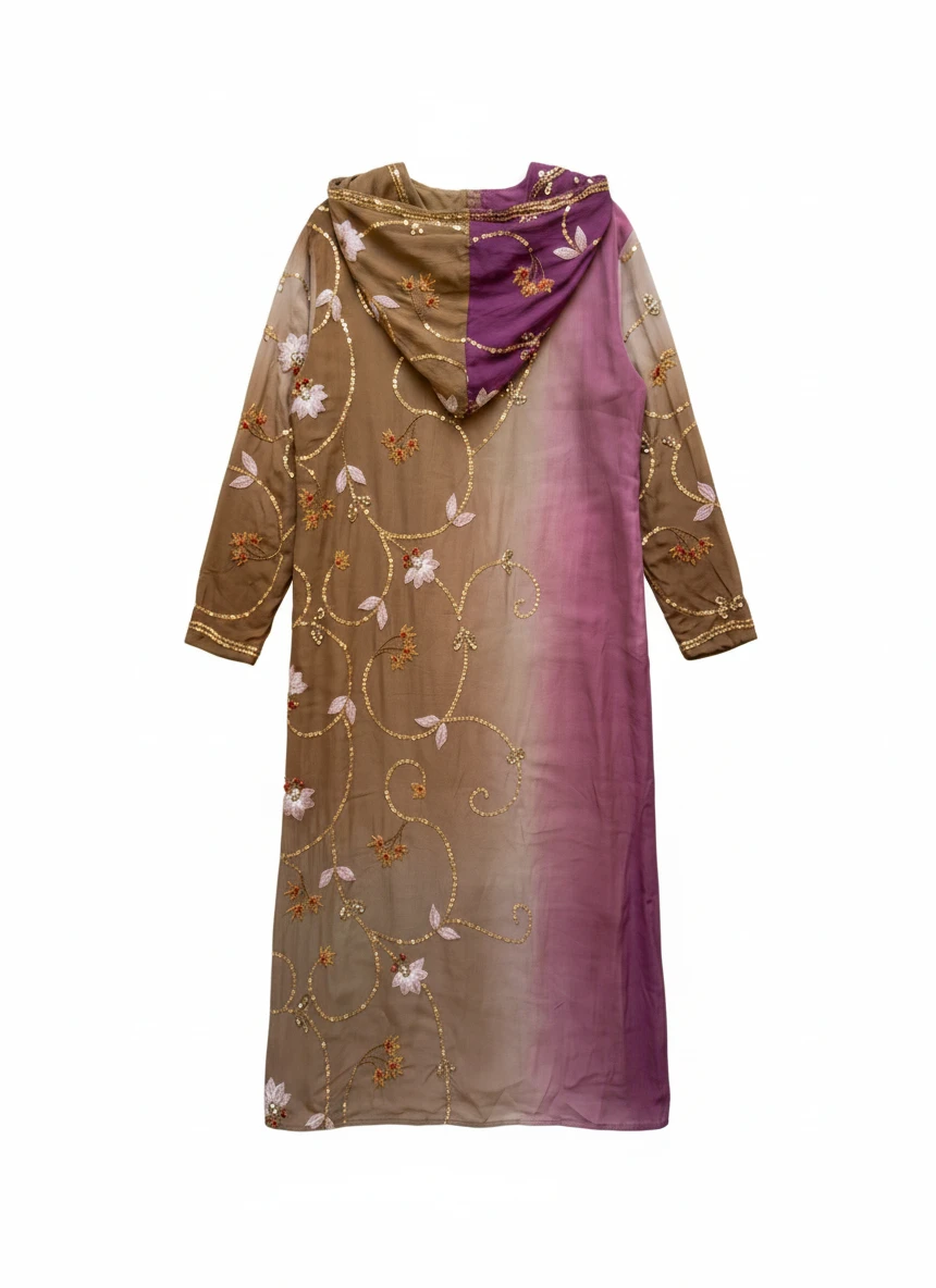 Flatlay backside natural green and purple silk jacket with embroidery unique piece of garment Yayavara Creation