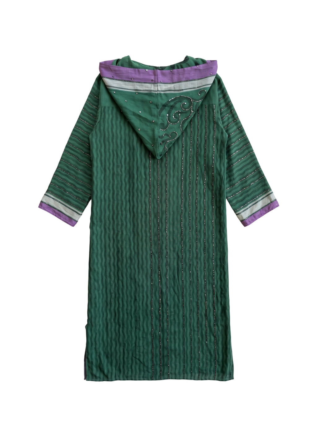Flatlay backside natural green and violet pearls silk jacket with embroidery unique piece of garment Yayavara Creation