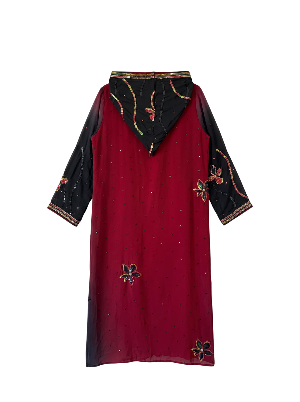 Flatlay backside natural red and purple silk jacket with embroidery unique piece of garment Yayavara Creation
