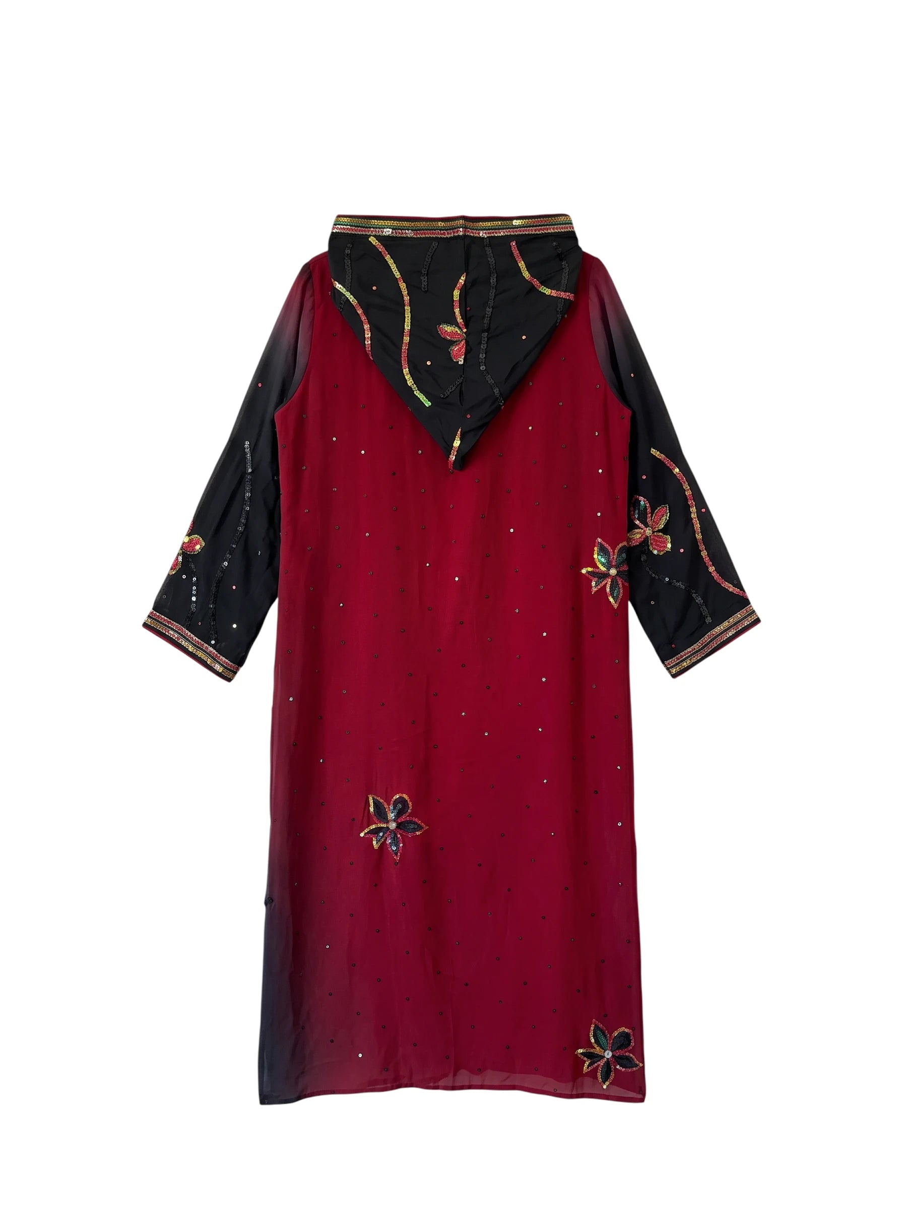 Flatlay backside natural red and purple silk jacket with embroidery unique piece of garment Yayavara Creation