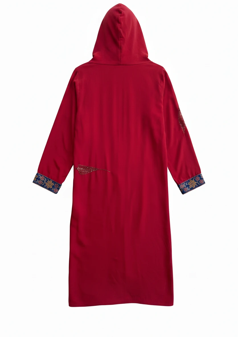 Flatlay backside natural red silk jacket with embroidery unique piece of garment Yayavara Creation