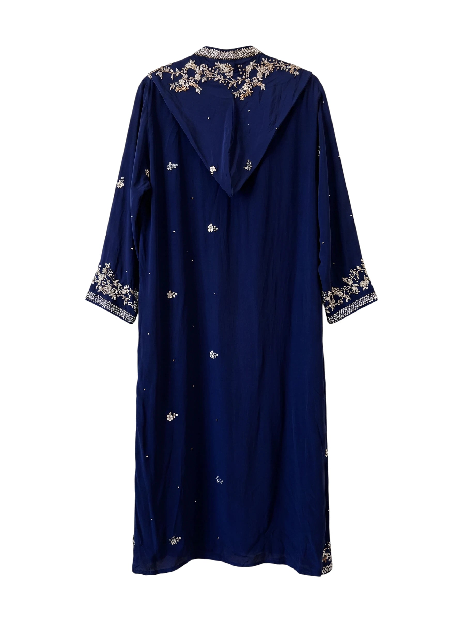 Flatlay backside night blue natural silk jacket with embroidery unique piece of garment Yayavara Creation