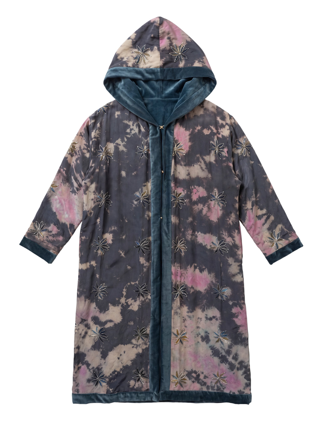 The Ritual Hooded long sleeves coat with cotton velvet lining and handmade embroidery unisex collection consciously made Yayavara Creation