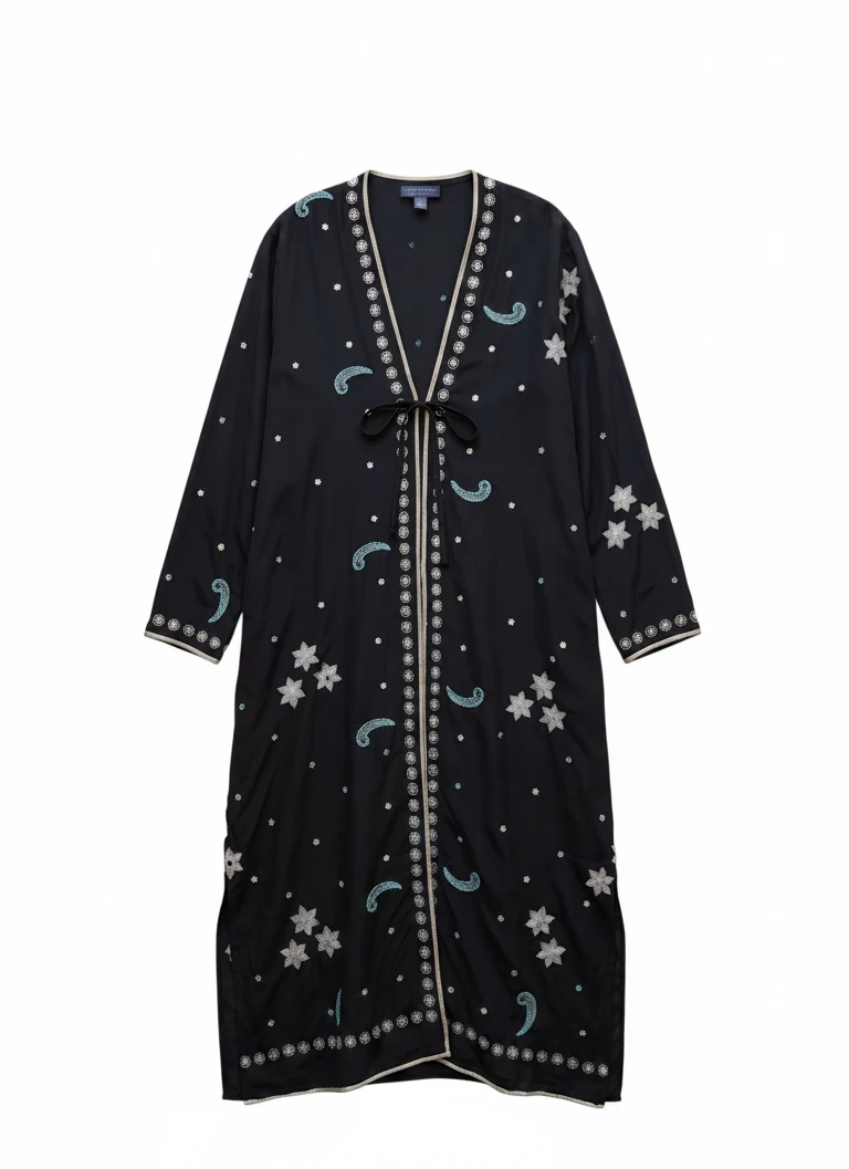 Flatlay frontside long natural silk kimono coat Yayavara Creation