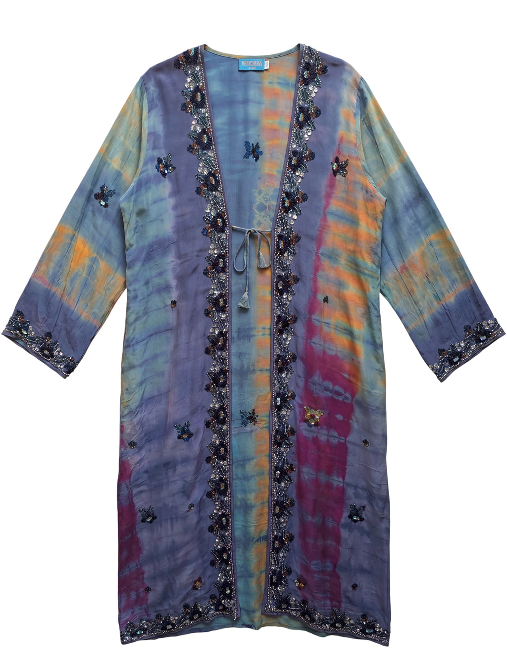 Flatlay frontside long sleeves silk kimono handmade embroidery Yayavara Creation