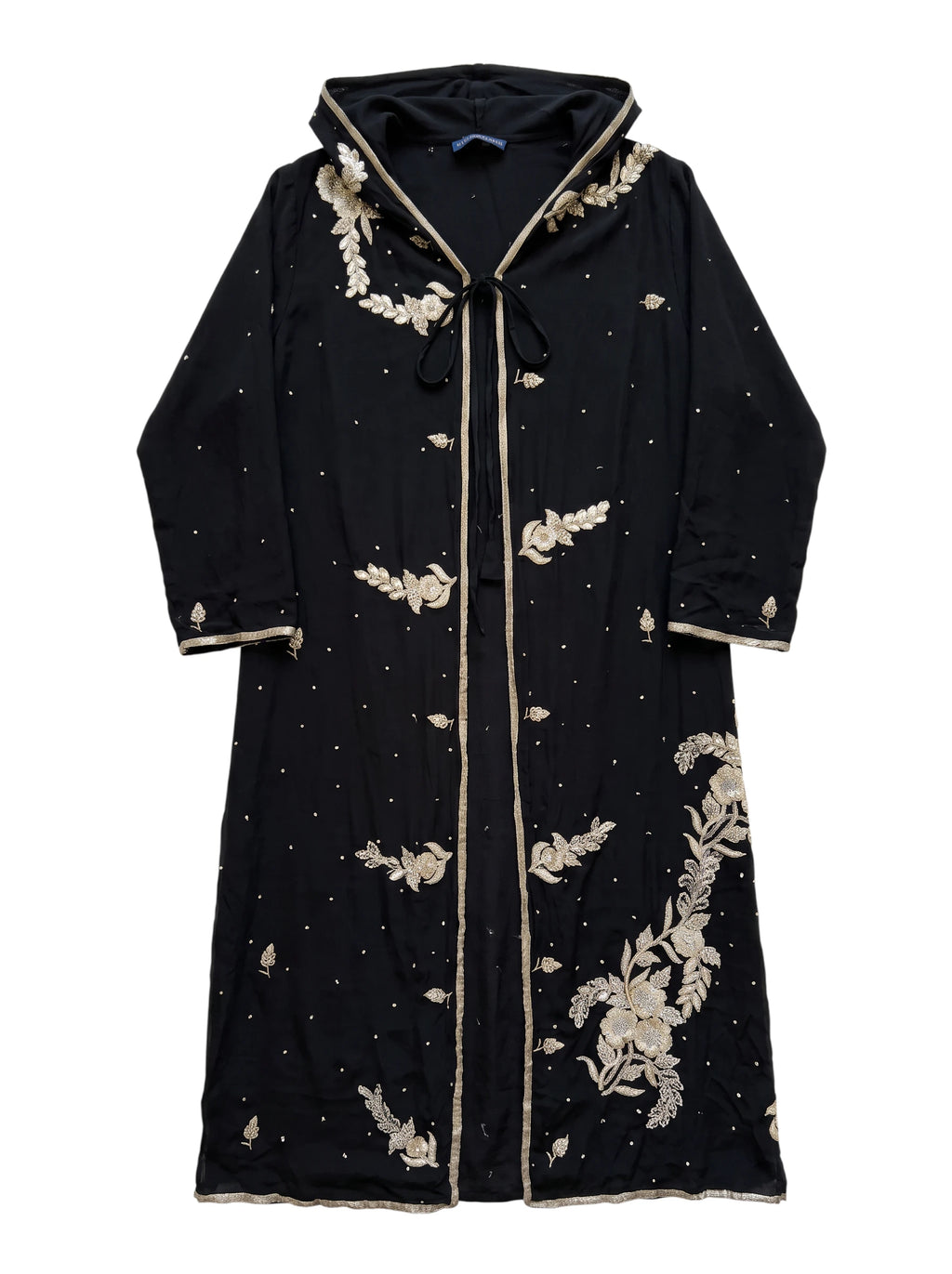 Flatlay frontside natural balck gold and silver silk jacket with embroidery unique piece of garment Yayavara Creation