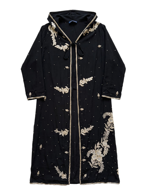 Flatlay frontside natural black gold and silver silk jacket with embroidery unique piece of garment Yayavara Creation