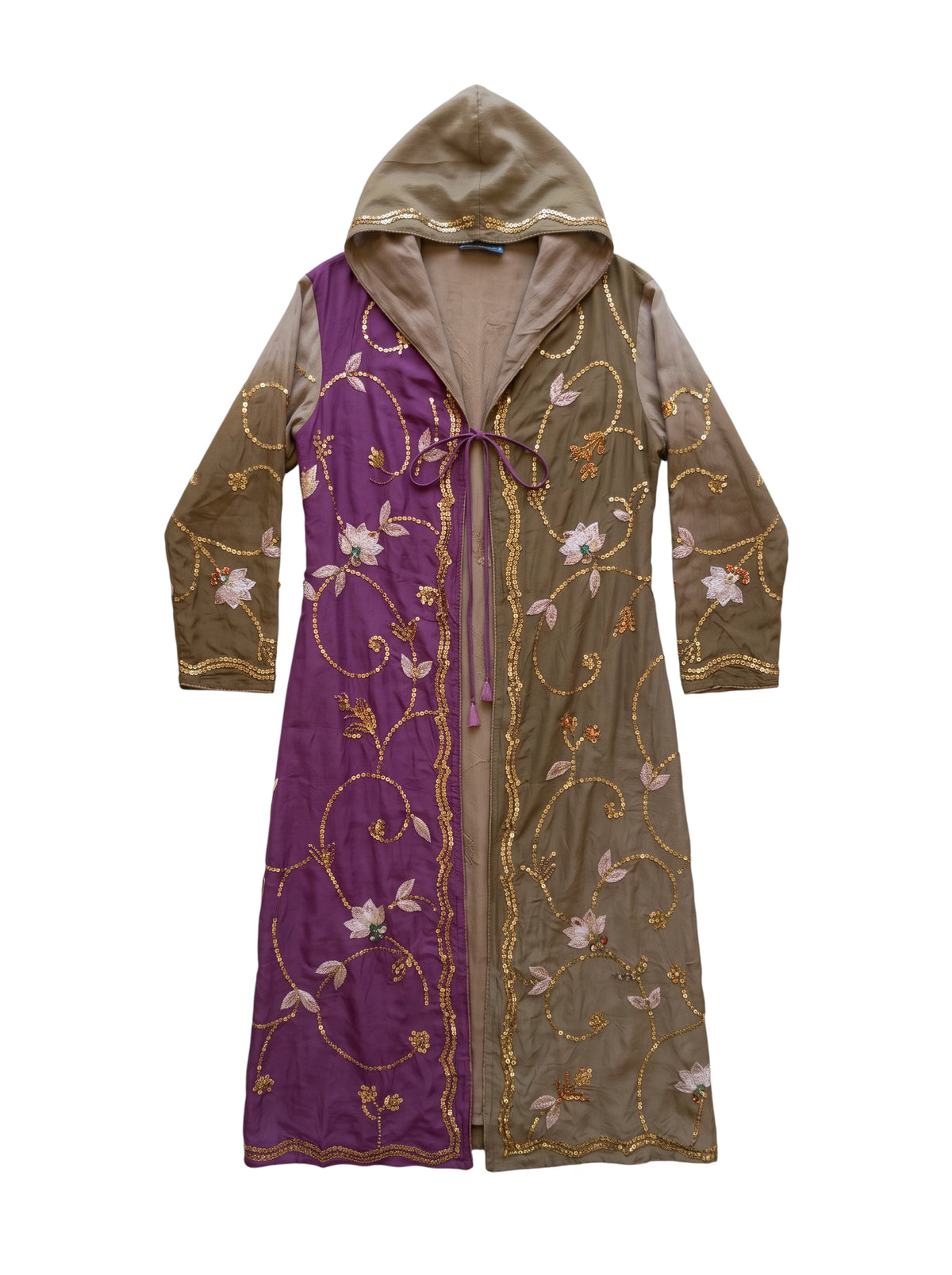 Flatlay frontside natural beige and purple silk jacket with embroidery unique piece of garment Yayavara Creation