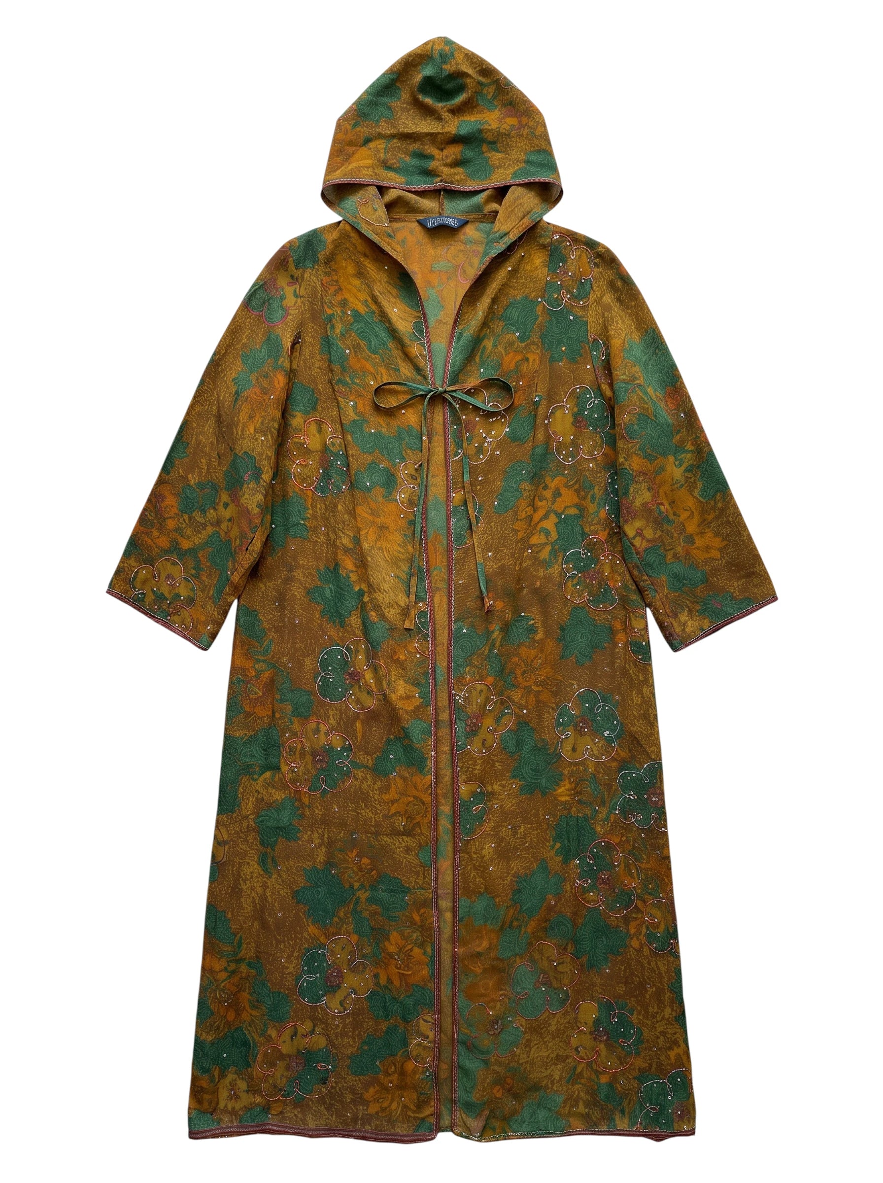Flatlay frontside natural green and khaki silk jacket with embroidery unique piece of garment Yayavara Creation