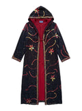 Flatlay frontside natural red and black silk jacket with embroidery unique piece of garment Yayavara Creation