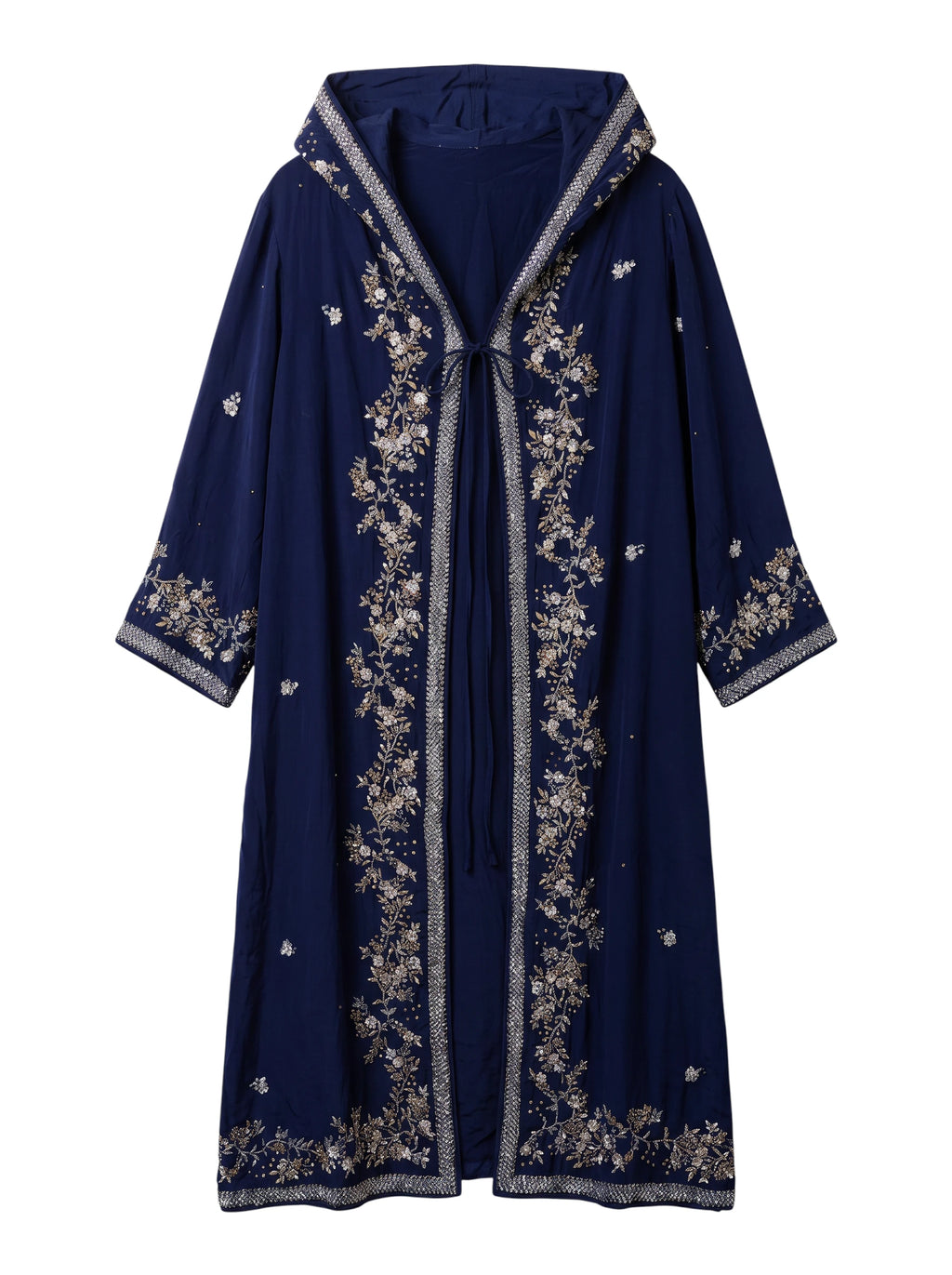 Flatlay frontside night blue natural silk jacket with embroidery unique piece of garment Yayavara Creation