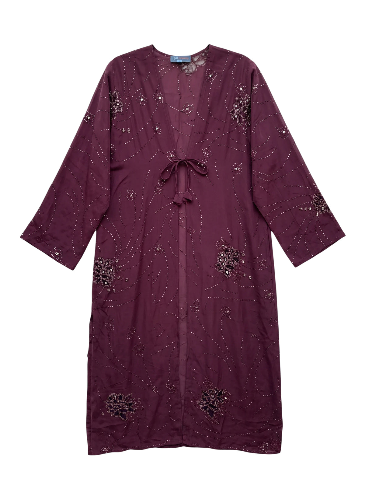 Flatlay frontside longue veste bordeaux en soie naturelle Yayavara Creation