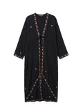 Flatlay frontside the Eternal natural silk black and flowers embroideries
