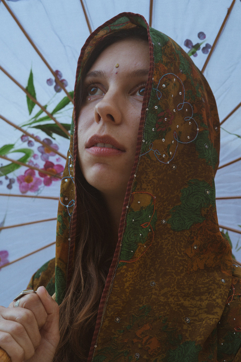 Forest enchantress upcycled silk hooded kimono jacket