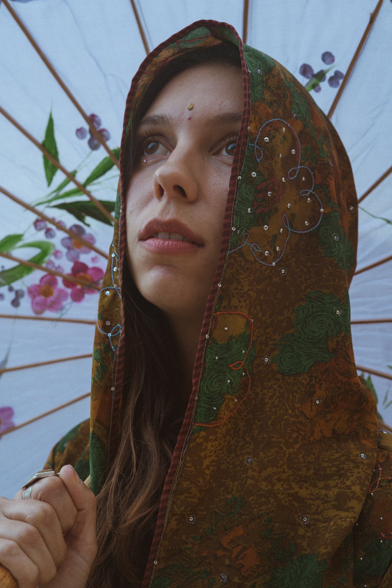 Forest enchantress upcycled silk hooded kimono jacket