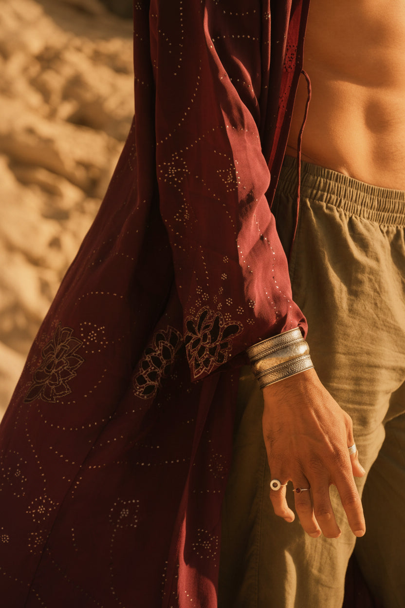 Longue veste kimono en soie naturelle modele The Eternal modele unisex Yayavara Creation