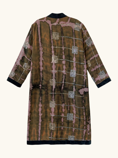 The Ceremonial Majestic Green flatlay backside natural silk handmade embroidery Yayavara Creation