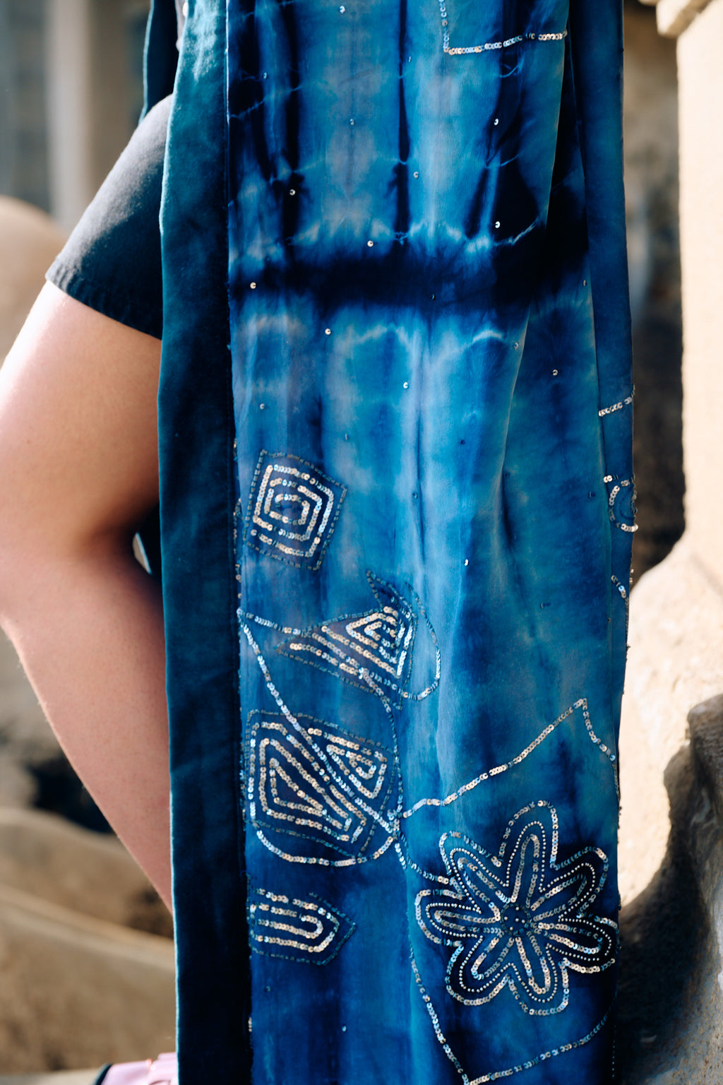Hand embroidery detail on Indian vintage silk — The Ceremonial jacket, Yayavara Creation