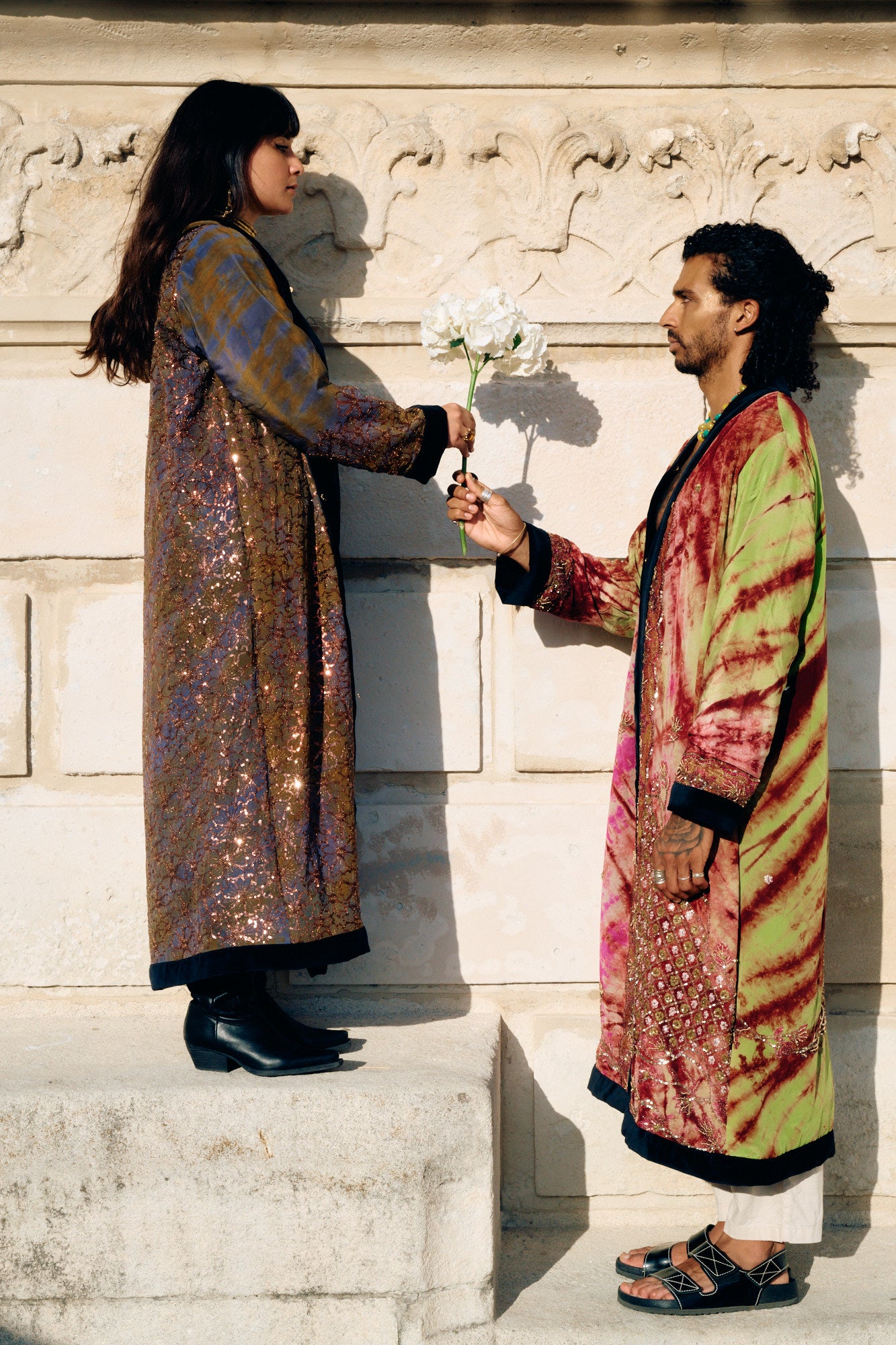 The Ceremonial Altar long silk coat vintage silk handmade embroidery unique piece of garment velvet lining 