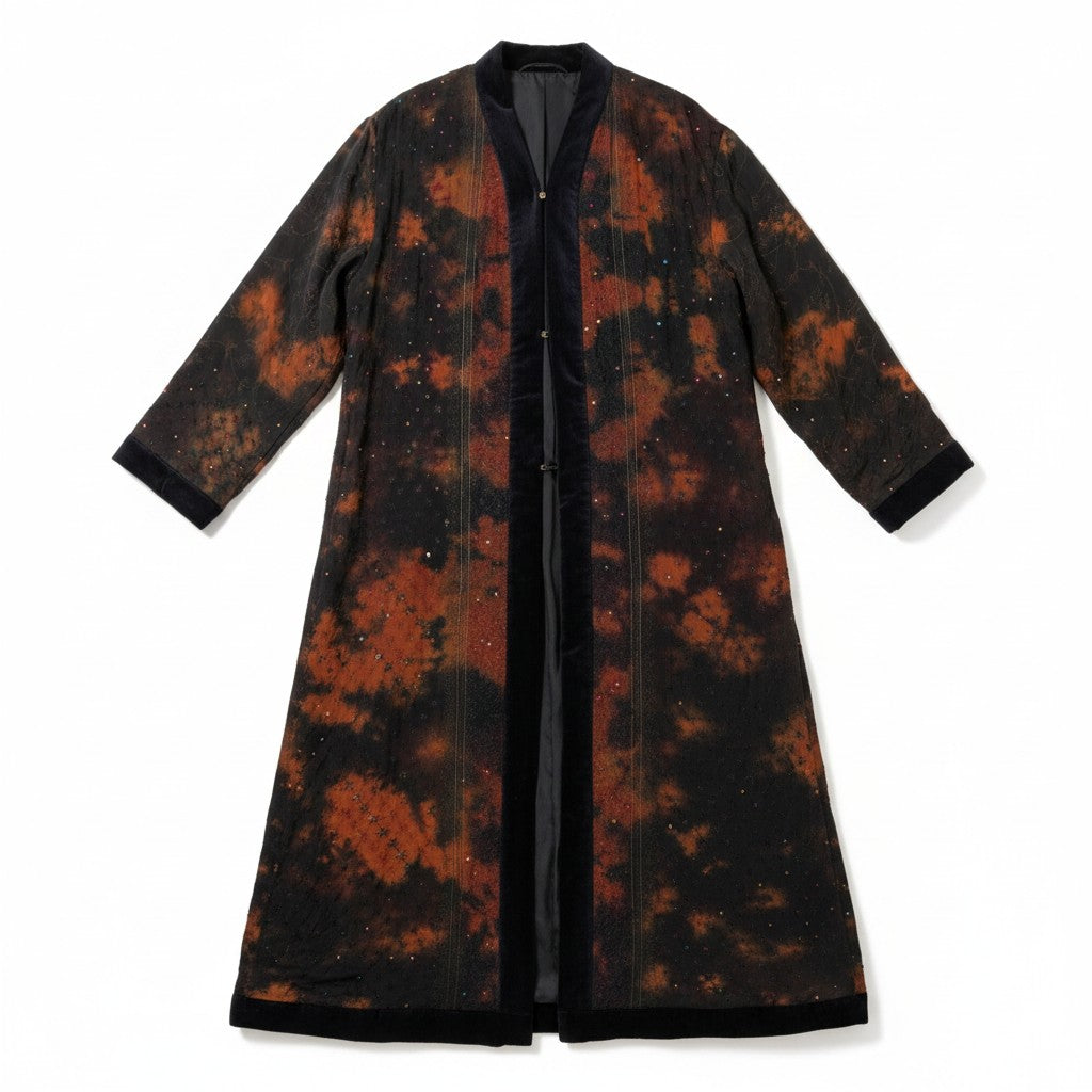 The Ceremonial unisex design long silk coat with handmade embroidery dark black and dark red by Yayavara Creation