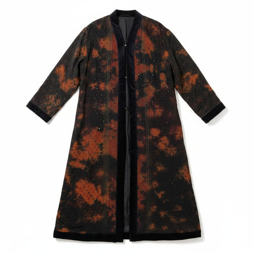 The Ceremonial unisex design long silk coat with handmade embroidery dark black and dark red by Yayavara Creation