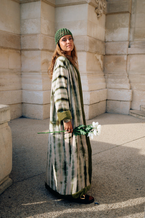 The Ceremonial long silk coat with cotton velvet lining one of a kind piece of garment conscious creation sustainable fashion by Yayavara Creation