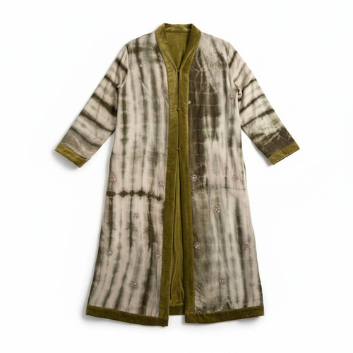 The Ceremonial long silk coat with cotton velvet lining one of a kind and unique piece of garment, conscious creation, sustainable fashion by Yayavara Creation