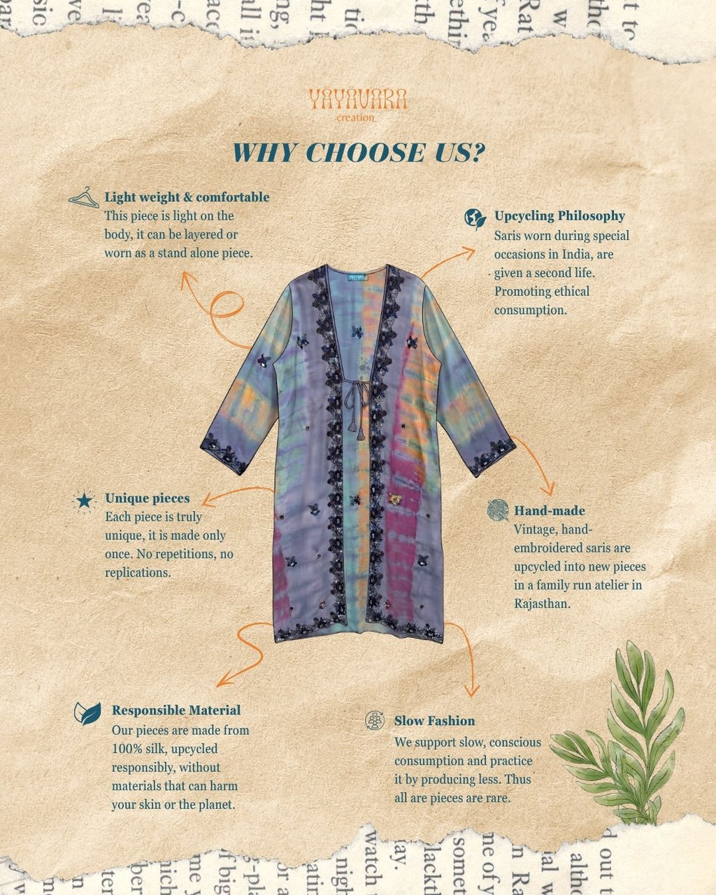 Sustainable fashion in natural fibers, vintage Indian sari upcycled by Yayavara Creation