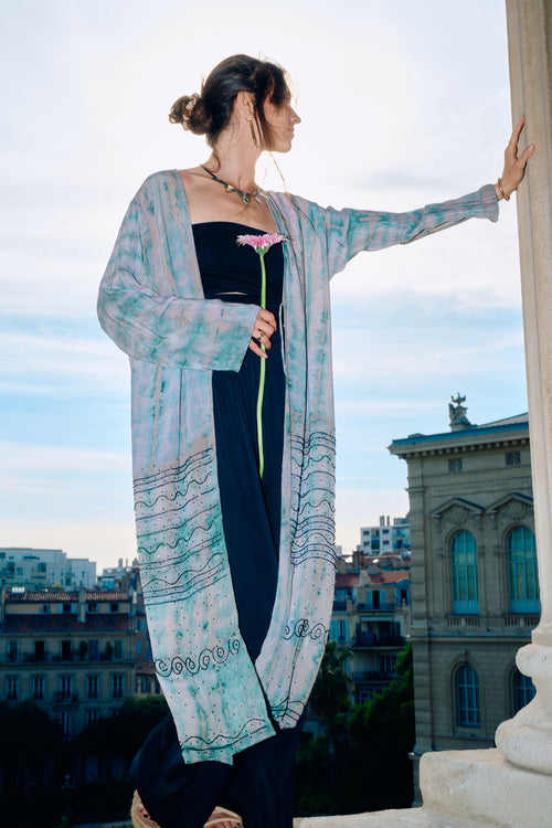 The Eternal Aspara silk kimono with handmade embroidery unique piece of garment Yayavara Creation