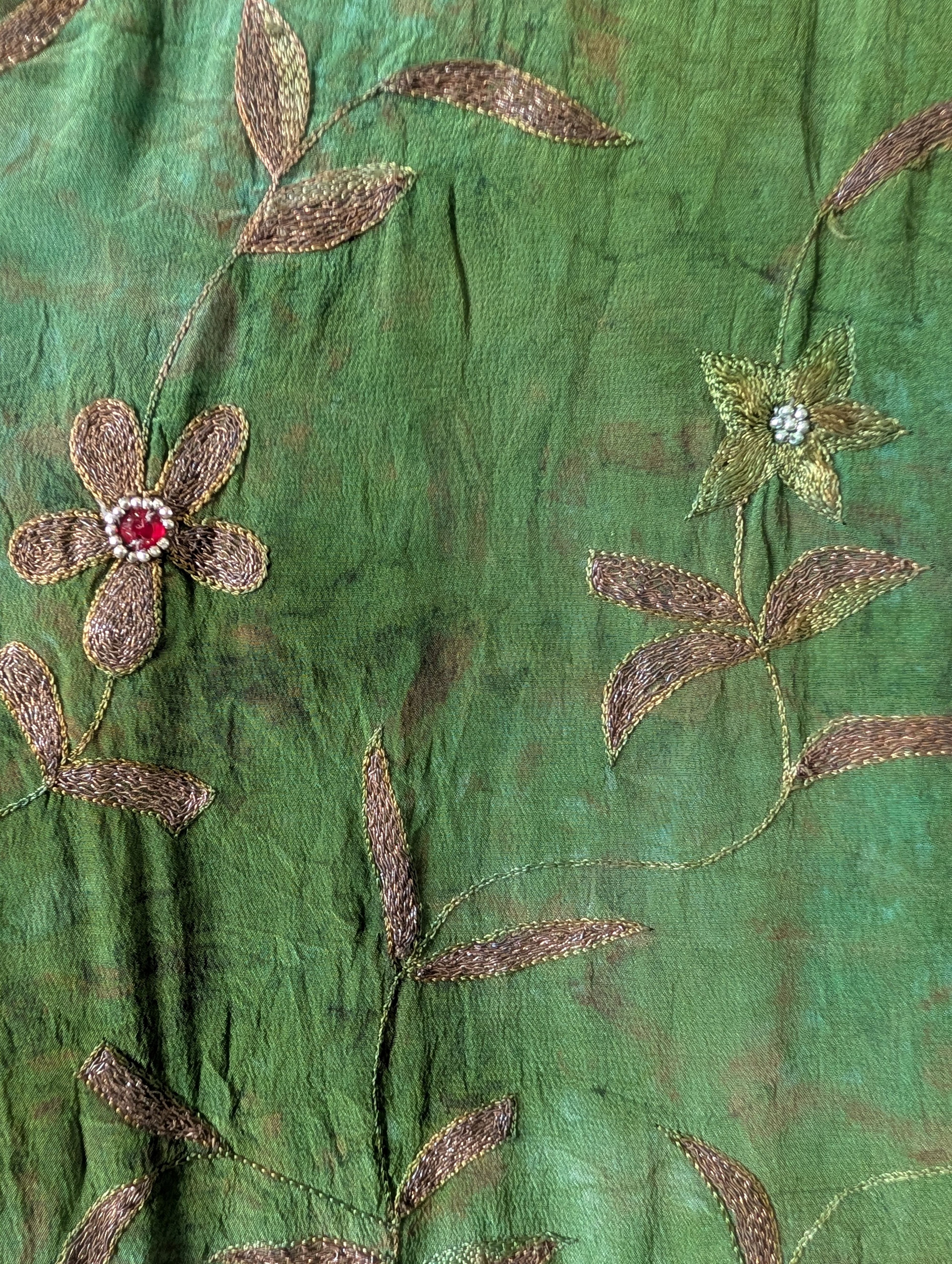 Zoom fabric The Eternal River Nymph green silk with embroidery 