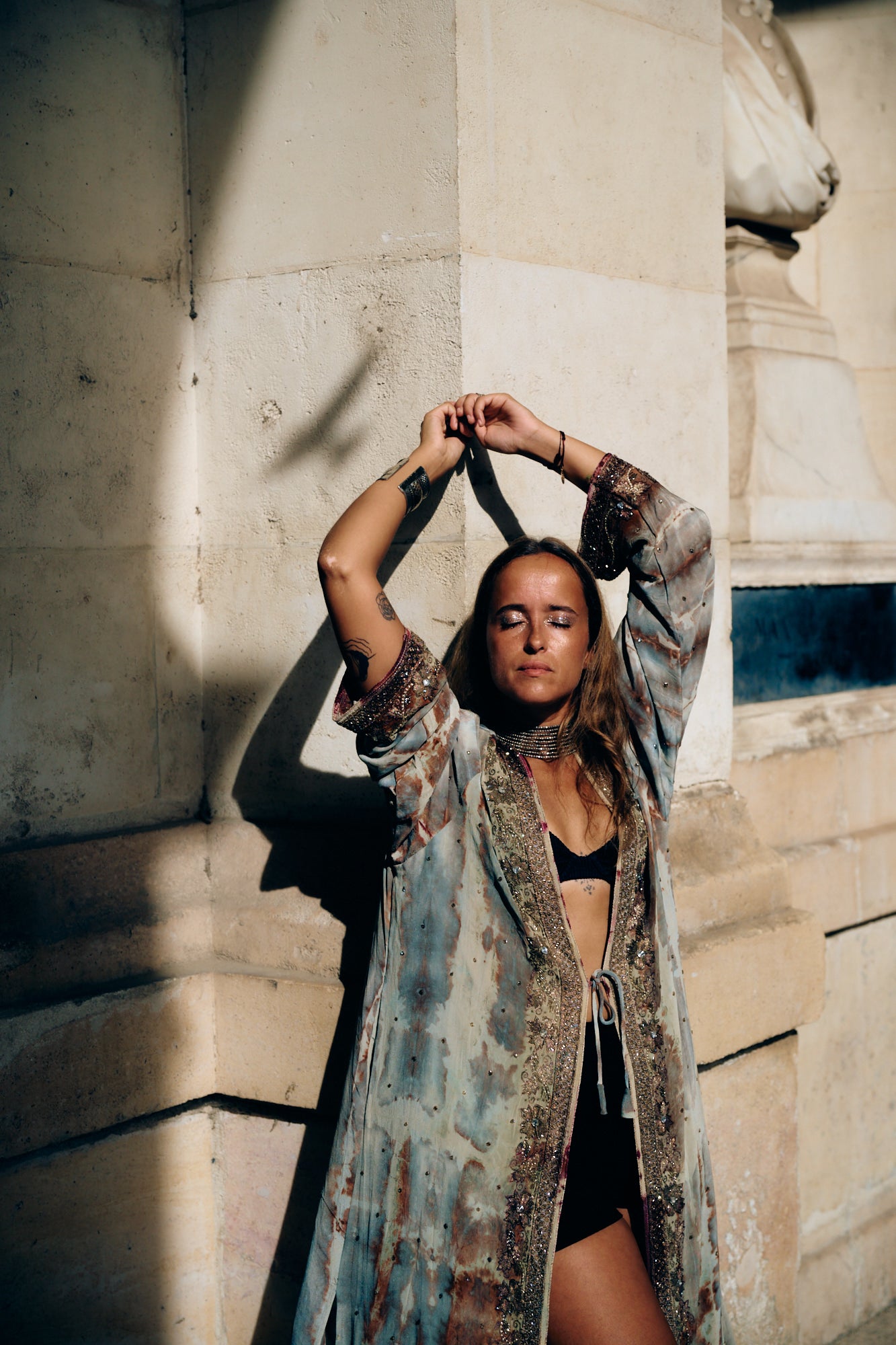 The Eternal Silk Whisper long silk kimono tie and dye handmade embroidery one of a kind piece of garment 