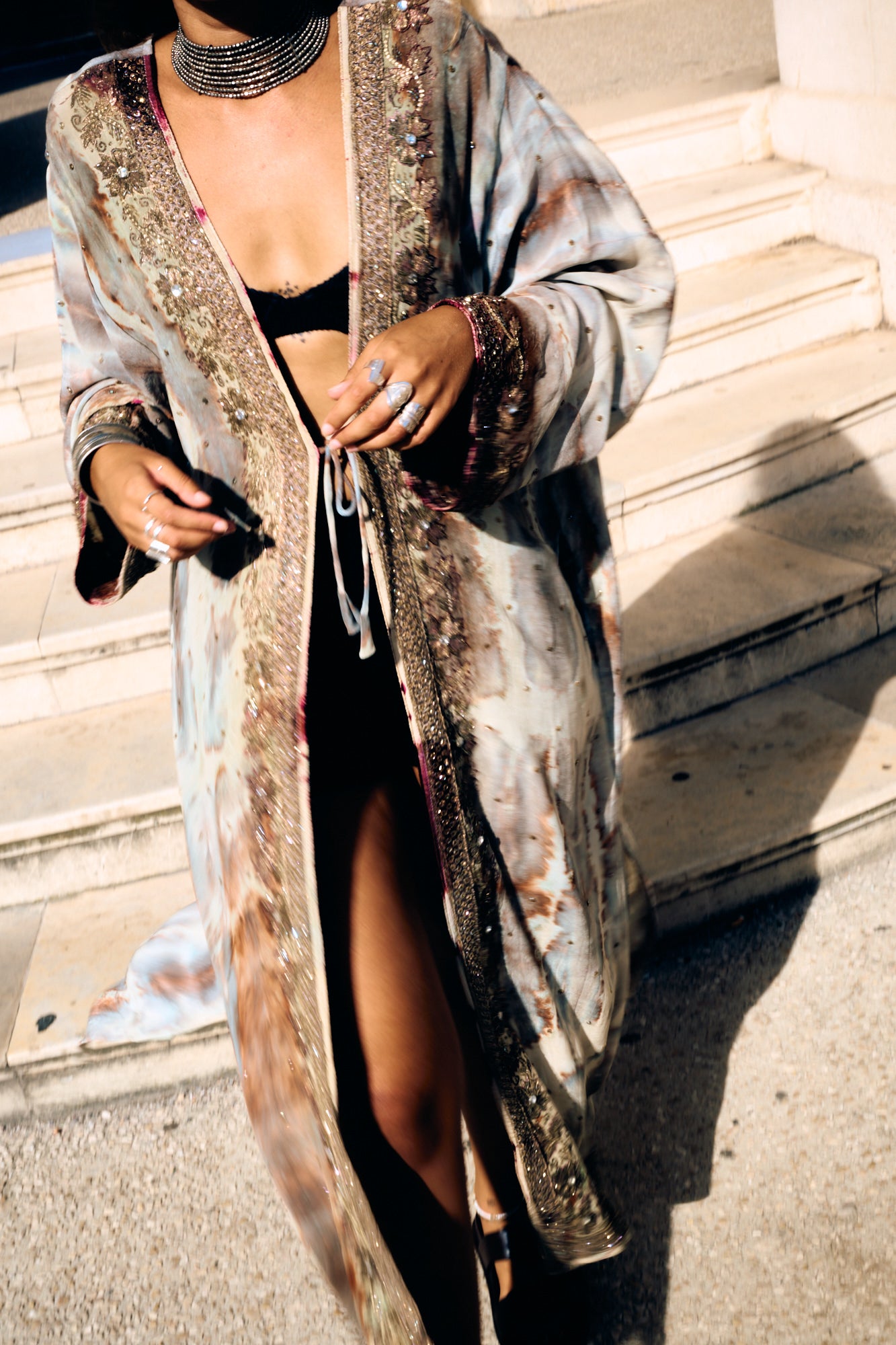 The Eternal long sleeves silk kimono  handmade embroidery Yayavara Creation