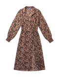 Long dress crafted from a vintage Indian sari. Puffed sleeves, shirt collar, wrist cuffs. Unique garment. 100% silk. Conscious fashion.