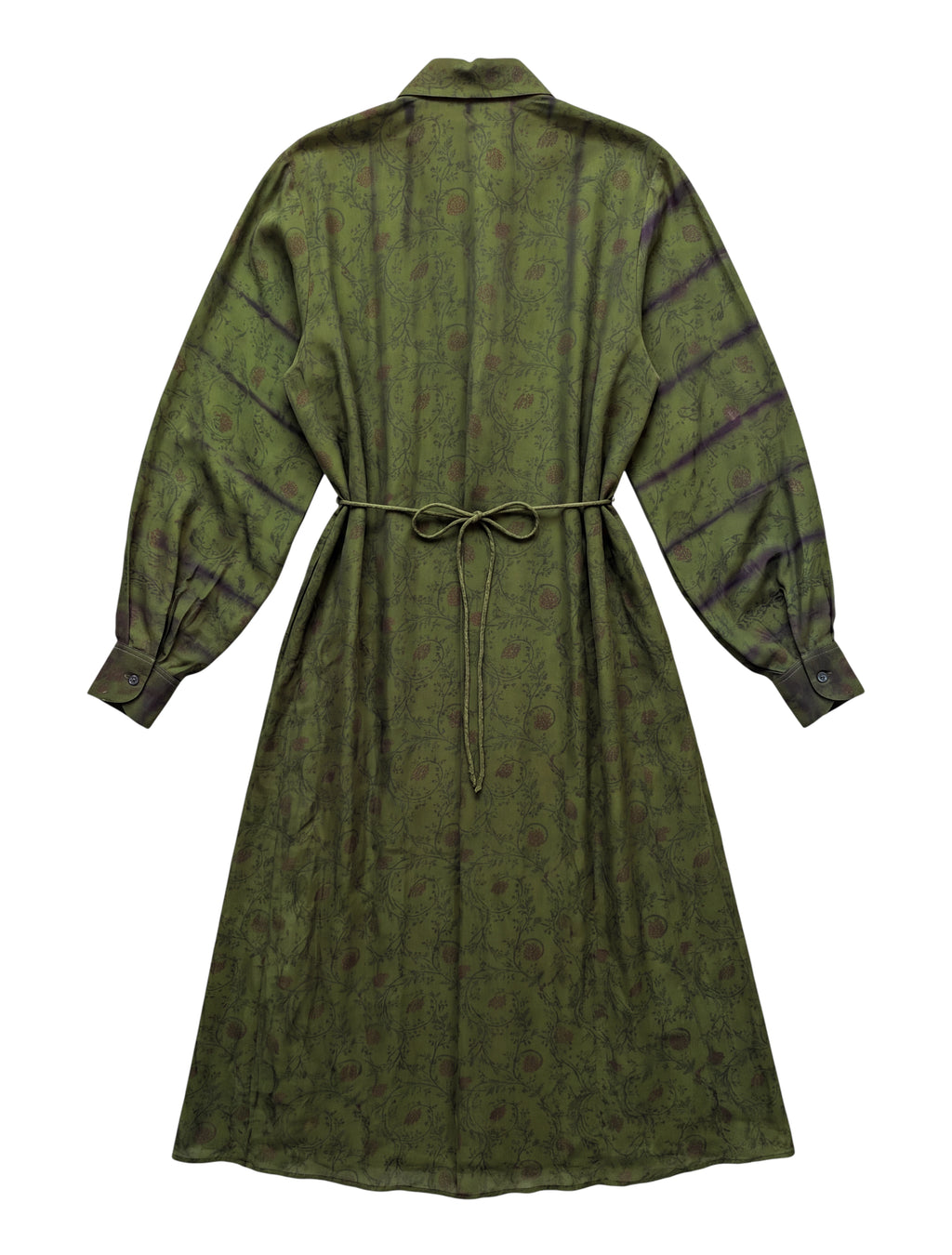 The Freedom long wrap dress made of crepe silk light fluid and comfortable unique piece of dress colour green khahi et flowers by Yayavara Creation
