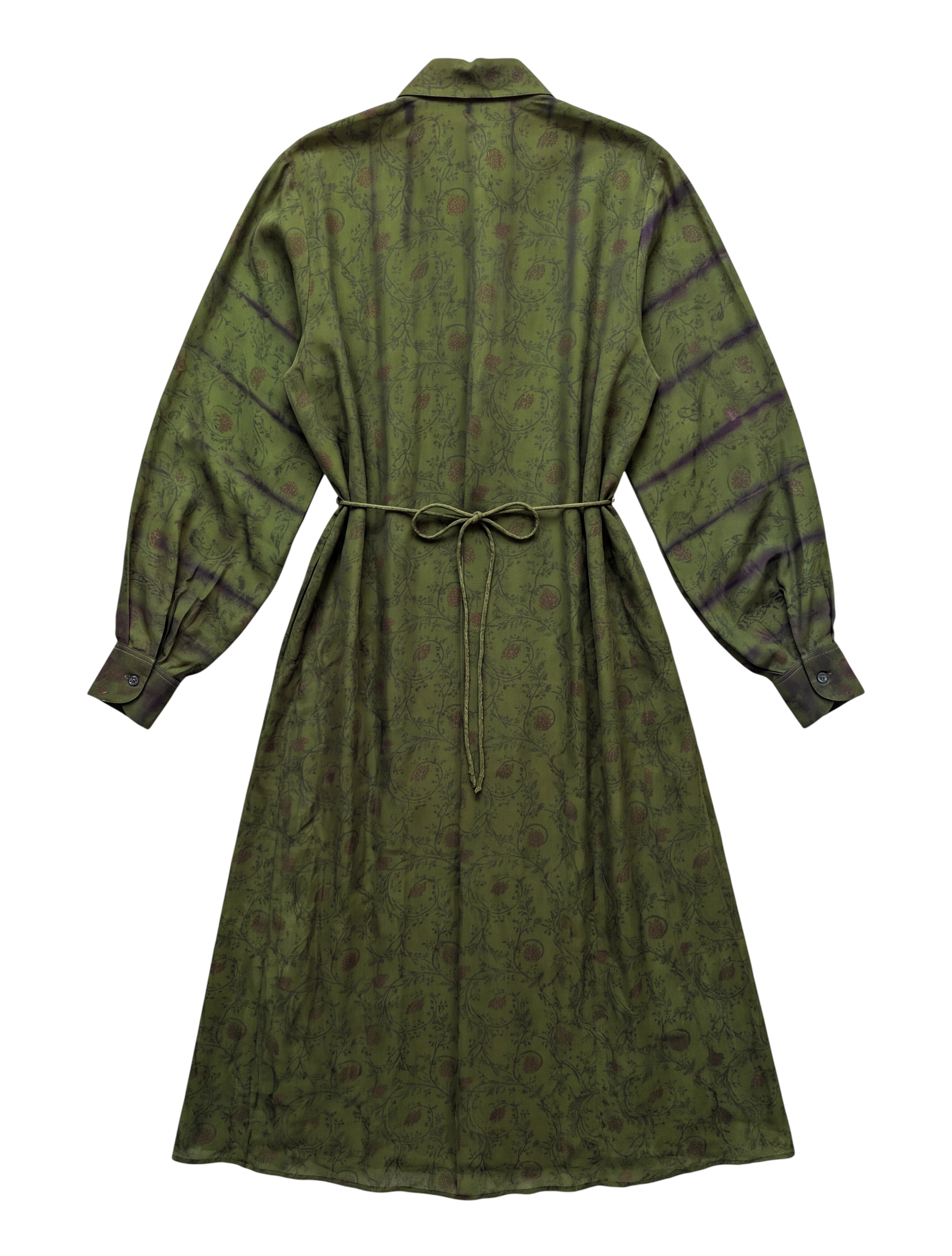 The Freedom long wrap dress made of crepe silk light fluid and comfortable unique piece of dress colour green khahi et flowers by Yayavara Creation