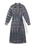 The Freedom long wrap dress made of crepe silk light fluide and comfortable grey colour tie and dye by Yayavara Creation