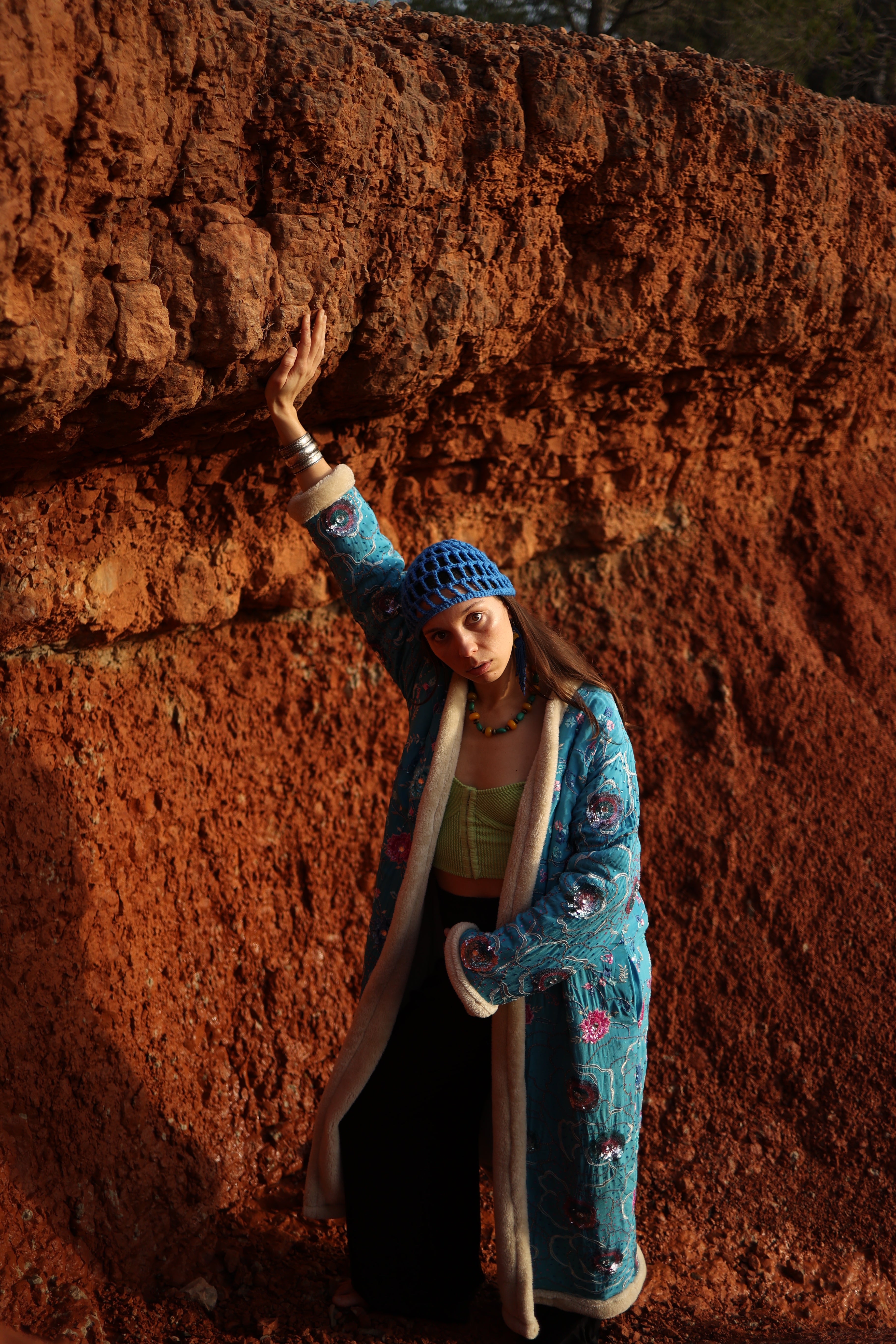 The Magical - Mermaid upcycled silk fur kimono coat