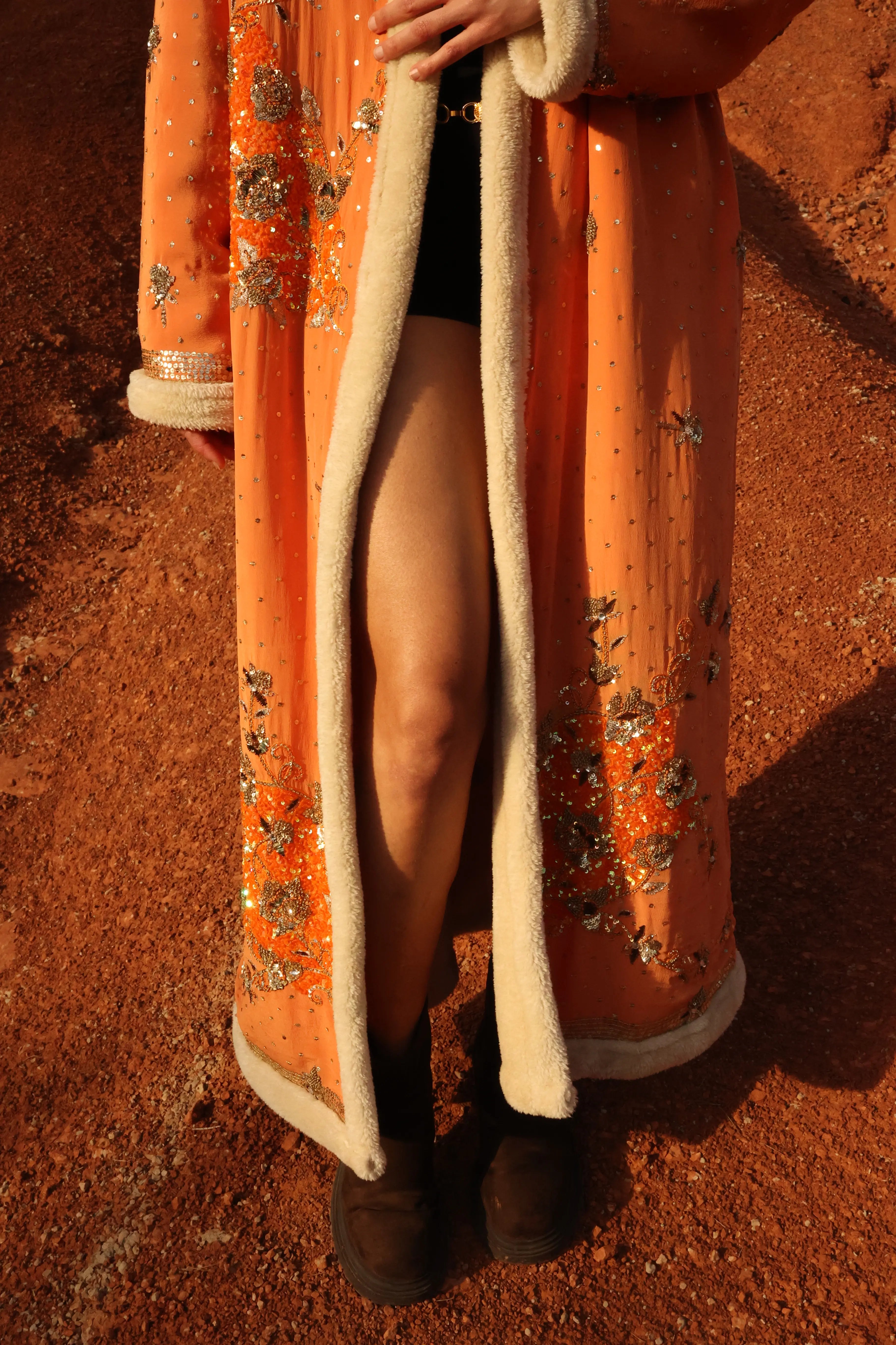Unique piece handmade embroidery fur jacket kimono coat unisex model