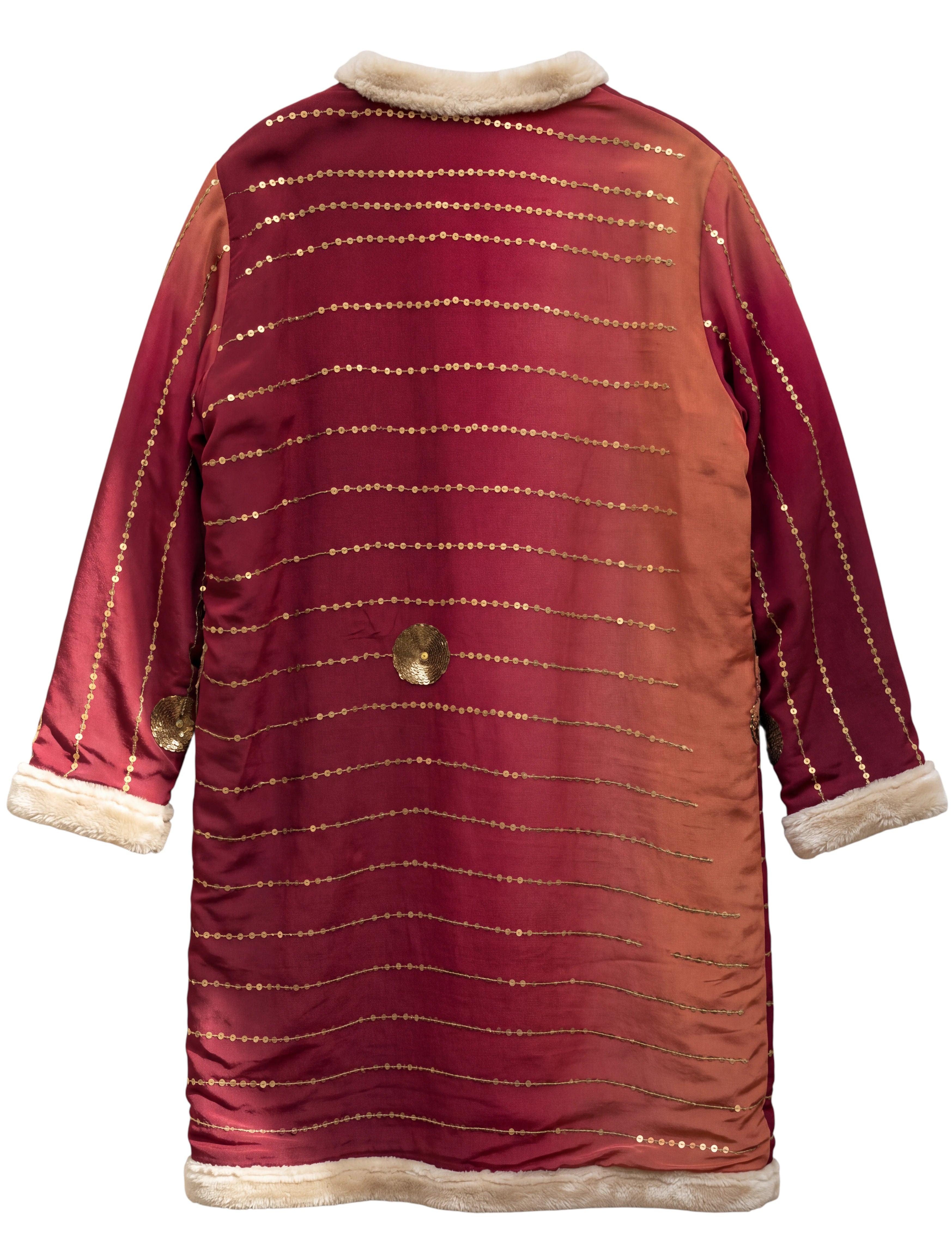 The Magical Aruna flatlay backside silk coat with fur lining Yayavara Creation