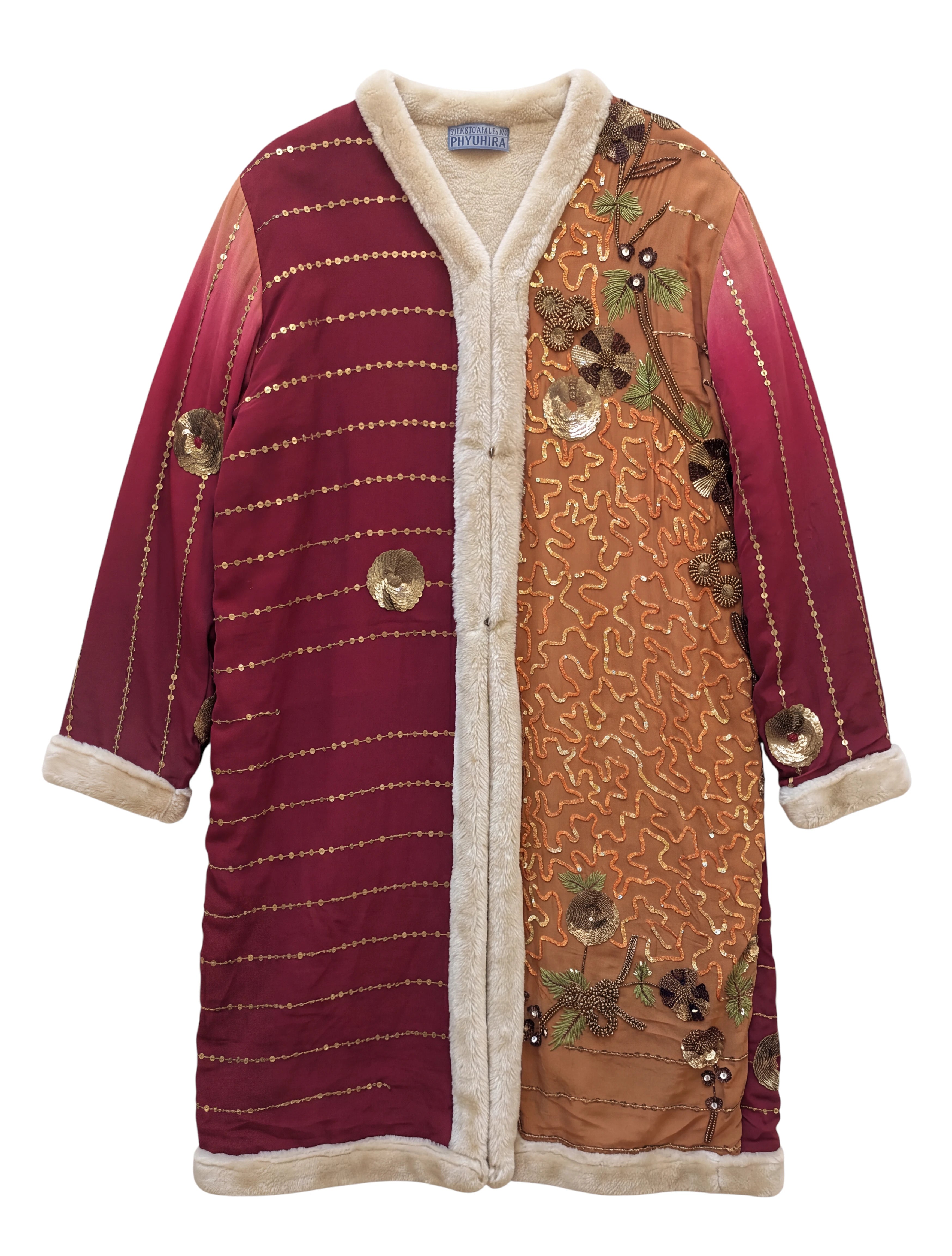 The Magical Aruna flatlay silk coat with fur lining Yayavara Creation