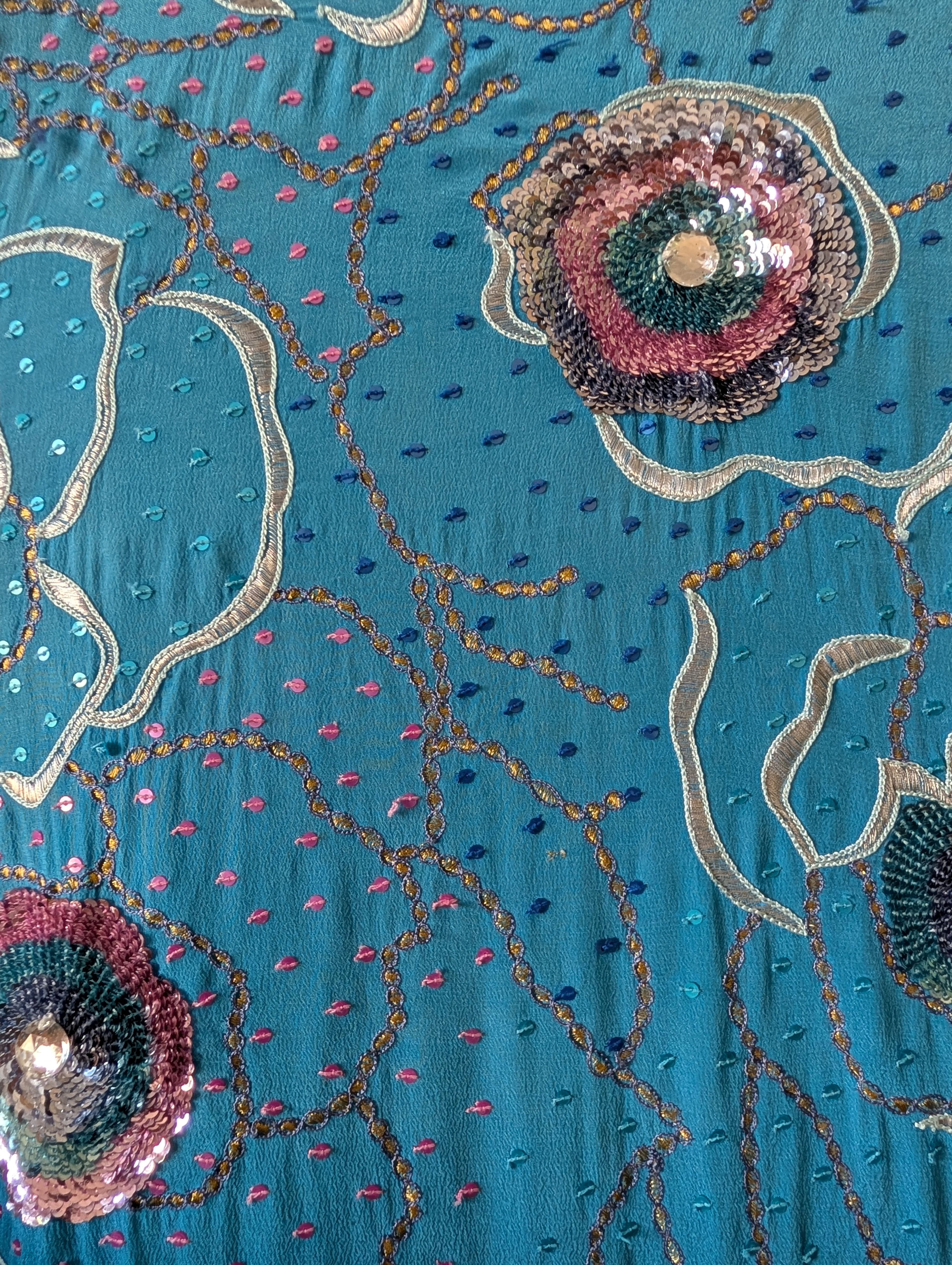 The Magical Blue Mermaid natural silk long coat upcycling zoom fabric Yayavara Creation