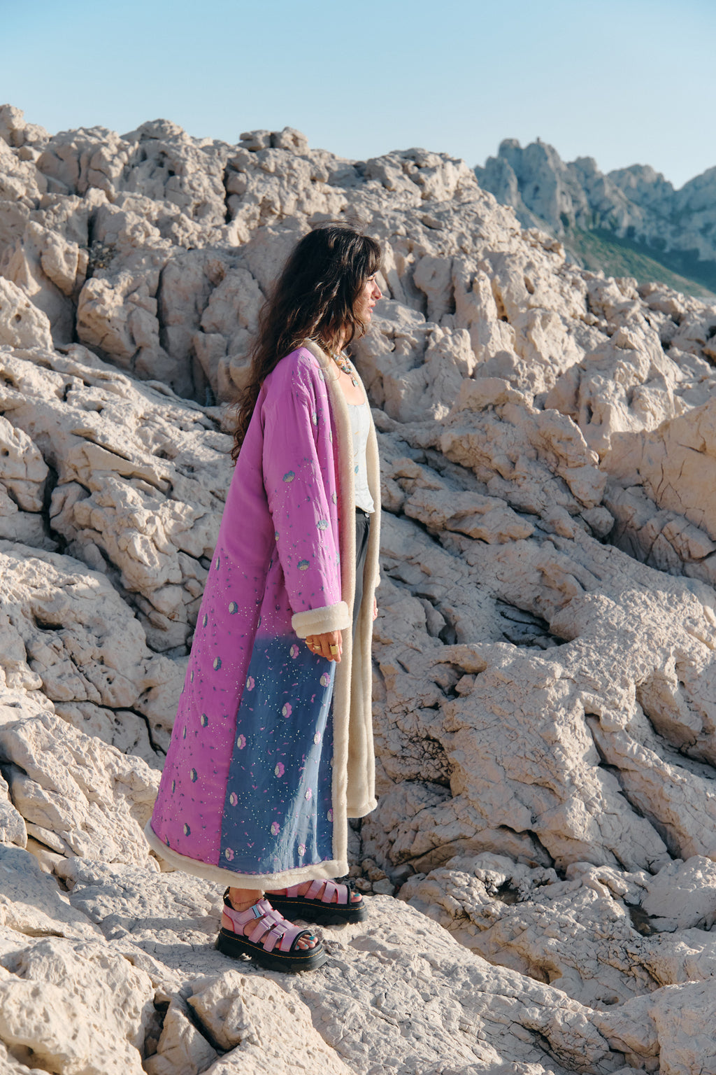 The Magical Holy Dream Silk Fur Coat Pink and Blue