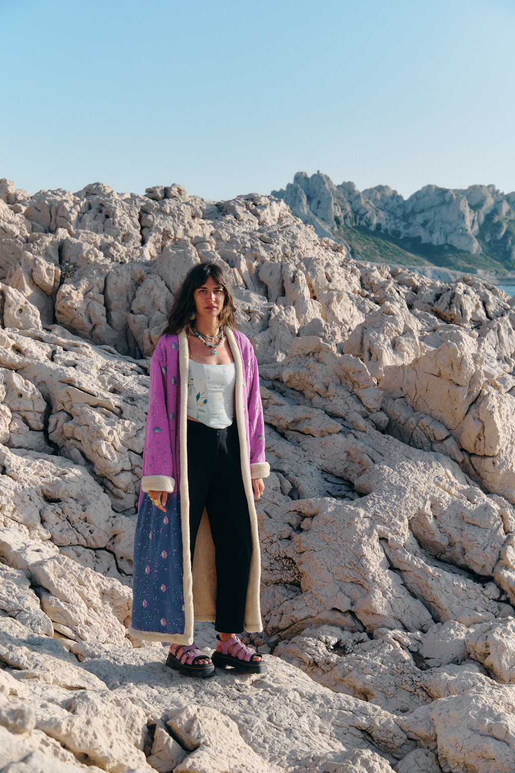 The Magical Holy Dream — pink and blue natural silk coat with hand embroidery and soft lining, one-of-a-kind by Yayavara Creation