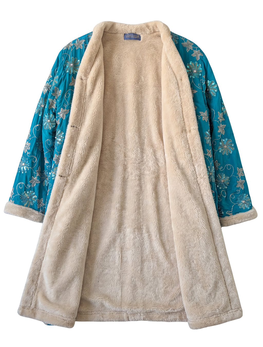 The Magical Sattva flatlay frontside opened silk embroidered coat synthetic fur Yayavara Creation