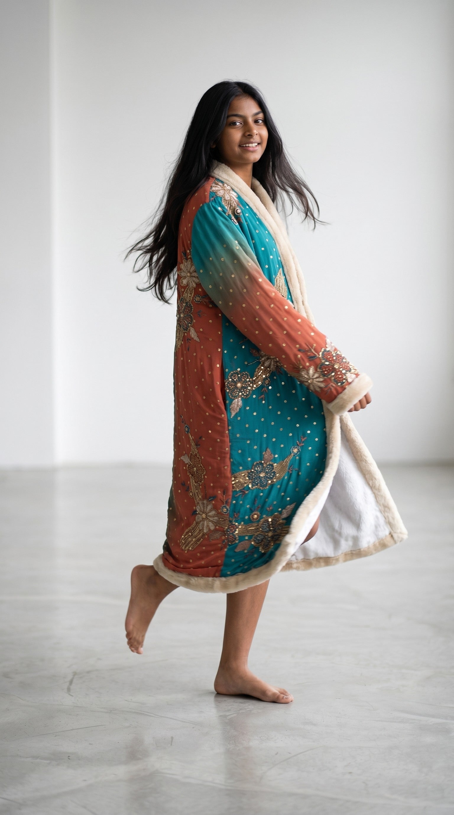 The Magical cream lining fur outside silk natural and handmade embroidery unique piece of garment Yayavara Creation