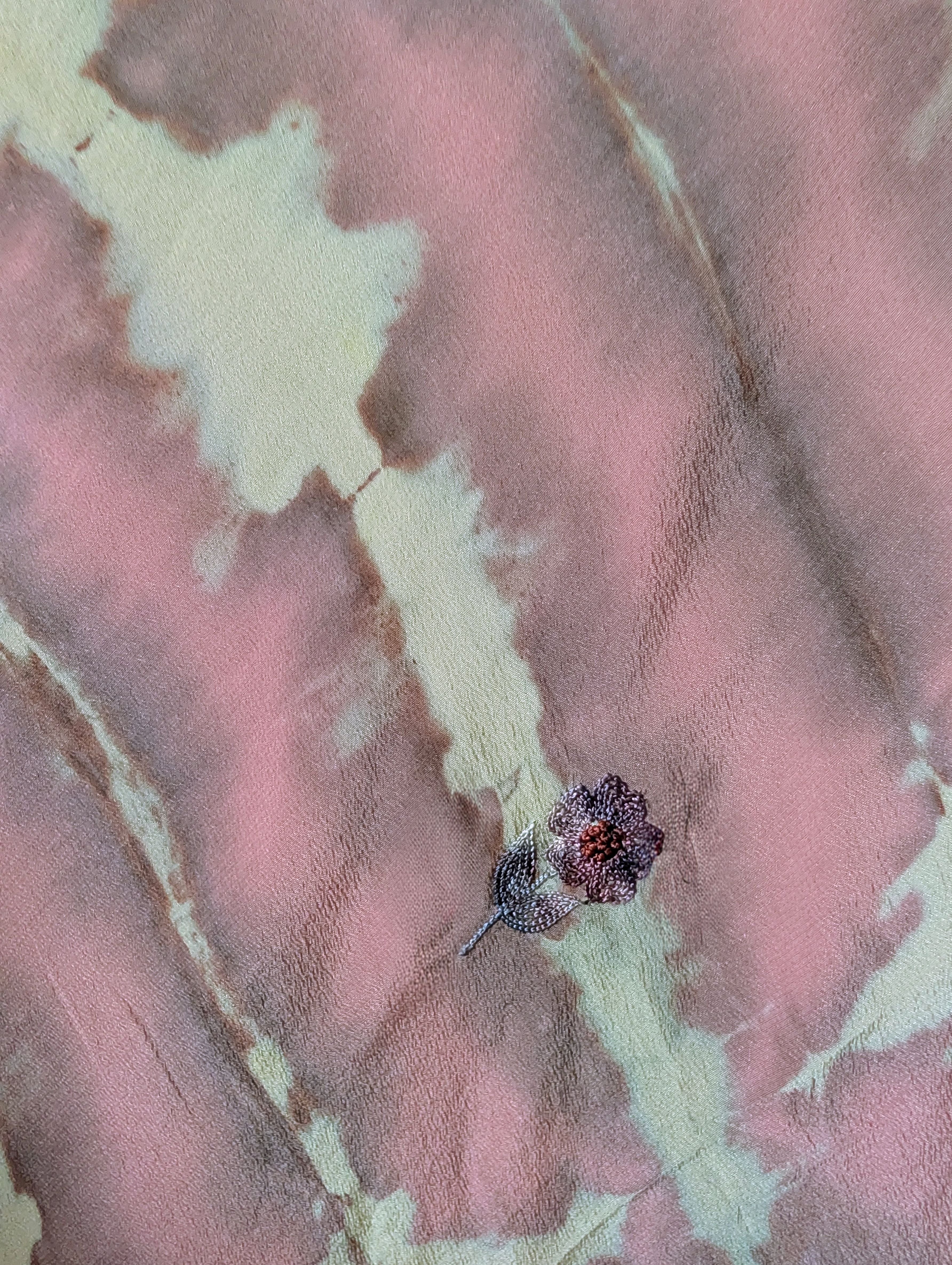 The Muse Cinnamon_wind flowers embroidered pink tie and dye natural silk dress